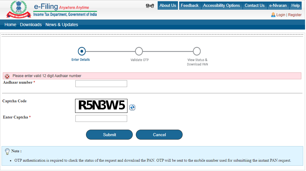 Instant PAN Allotment in Near to Real-Time is Available at Free of Cost.