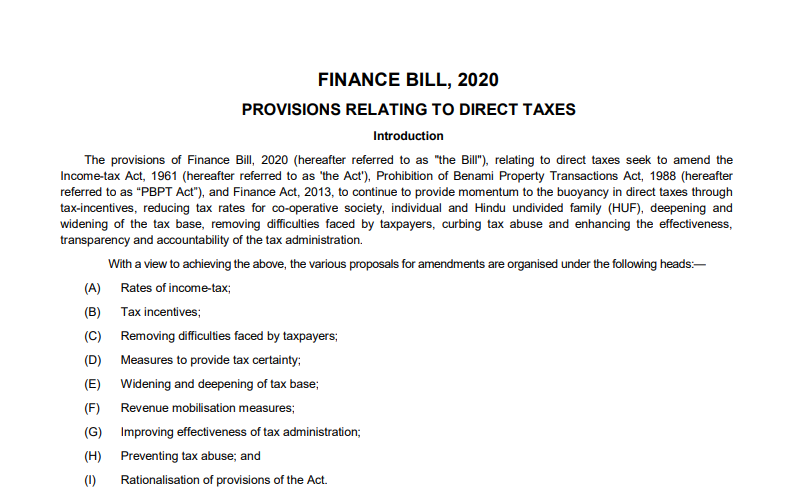MEMORANDUM FINANCE BILL, 2020