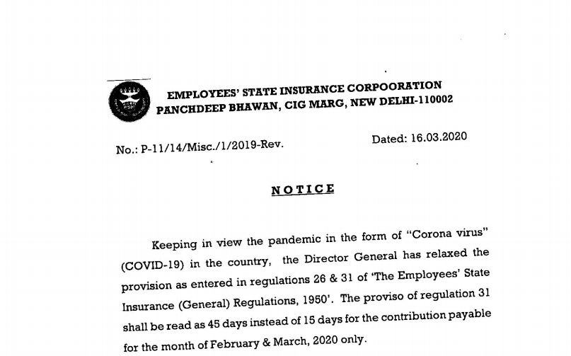 Time limit for payment of ESI Contribution has been extended