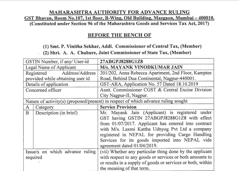 GST ARA order in case of M/s Mayank Vinodkumar Jain