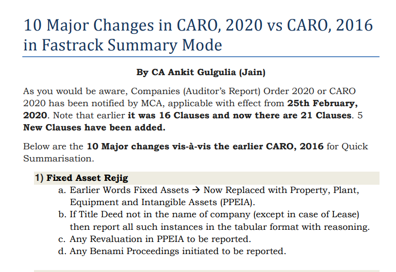 10 Major Changes in CARO, 2020 vs CARO, 2016 in Fastrack Summary Mode