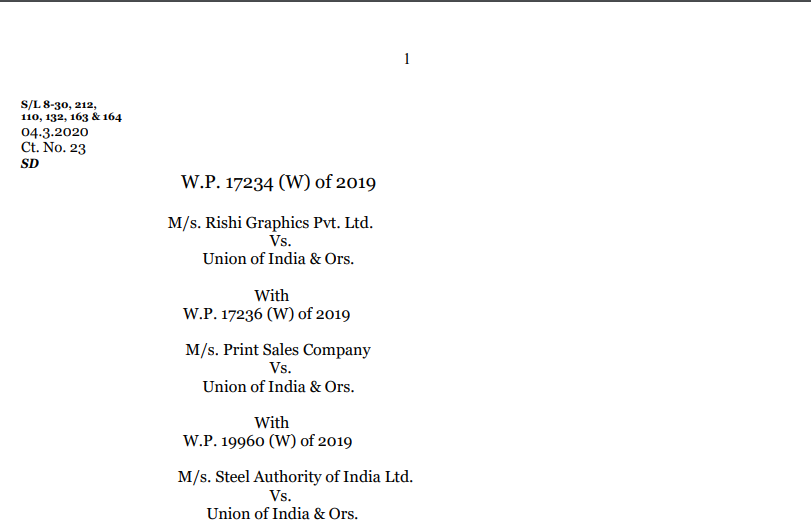 M/s. Rishi Graphics Pvt. Ltd. by the Hon'ble Calcutta high court.