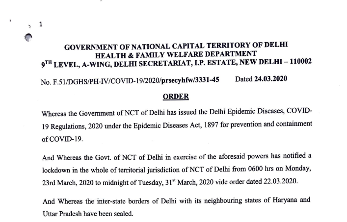 Order for SOPs during Lock Down