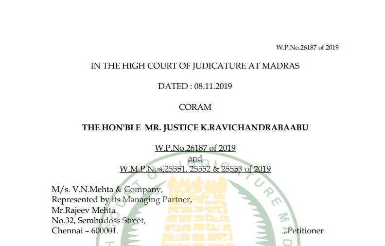 VN Mehta & Co. vs Asst. Comm 2020 (34) GSTL Madras