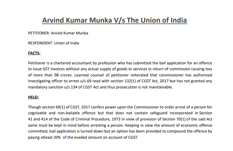 Arvind Kumar Munka V/s The Union of India