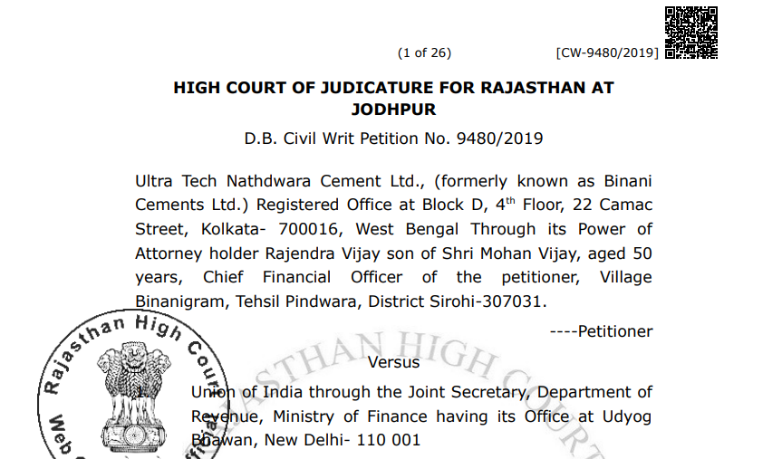 Rajasthan High court quashed the notice against Ultratech cement