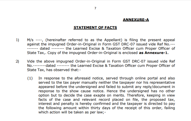 Draft appeal to appellate authority