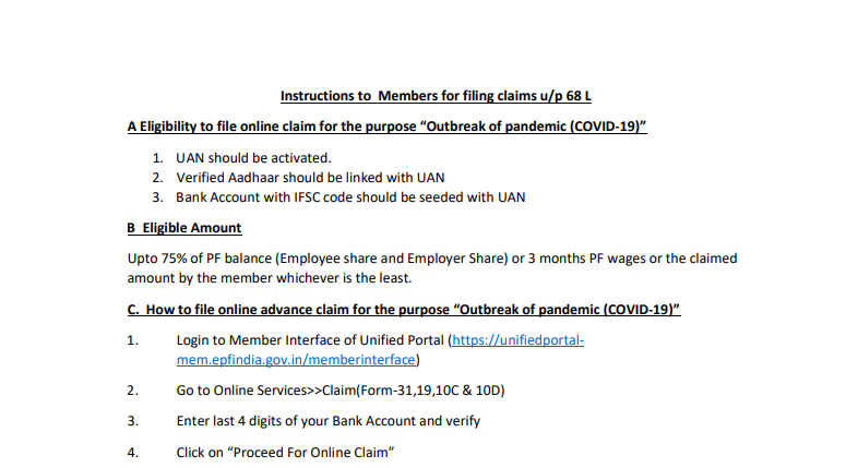 Instructions to Members for filing claims u/p 68 L