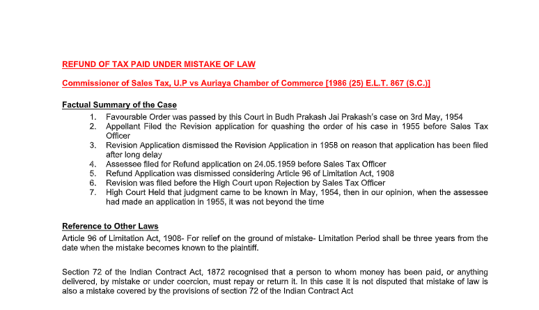 Analysis of Case-Commissioner of Sales Tax, U.P vs Auriaya Chamber of Commerce [1986 (25) E.L.T. 867 (S.C.)]