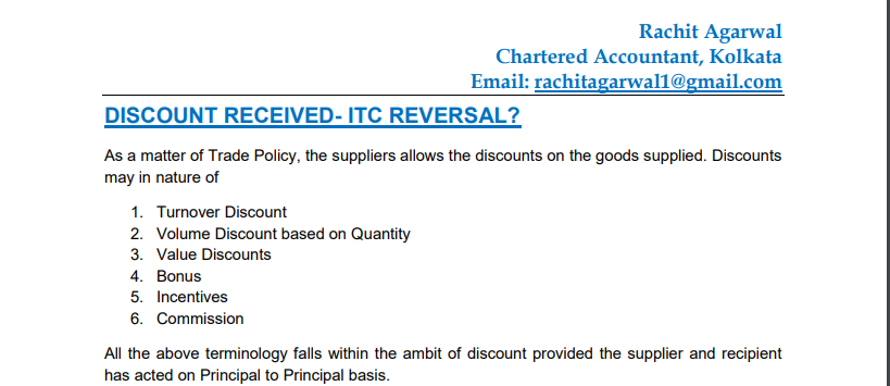 Input Tax Credit Reversal on Discount Received