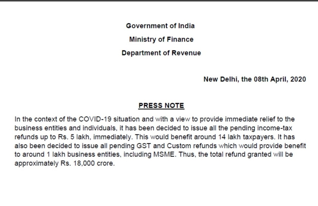Immediate relief to taxpayers by releasing of pending refunds 