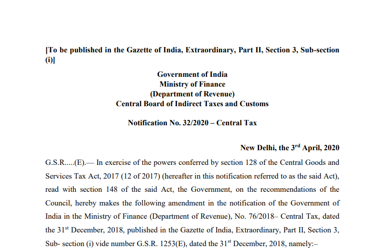 Conditional waiver of late fee for delay in furnishing returns in FORM GSTR-3B for tax periods of February, 2020 to April, 2020.