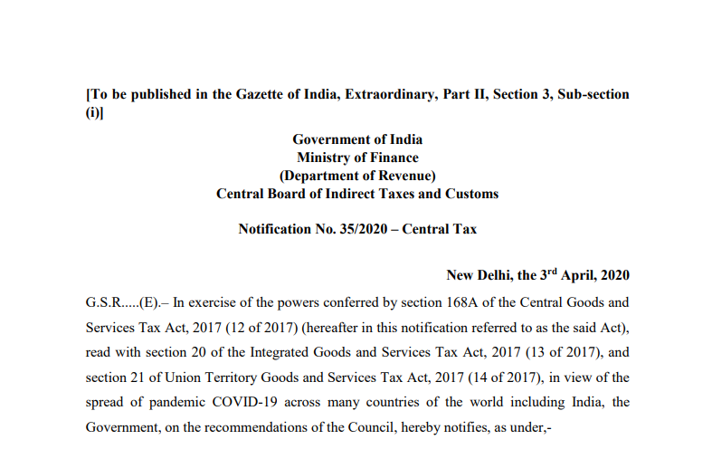 Extend due date of compliance which falls during the period from "20.03.2020 to 29.06.2020" till 30.06.2020 and to extend the validity of e-way bills.