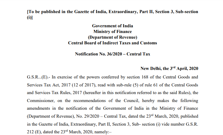 Extend due date for furnishing FORM GSTR-3B for supply made in the month of May 2020.