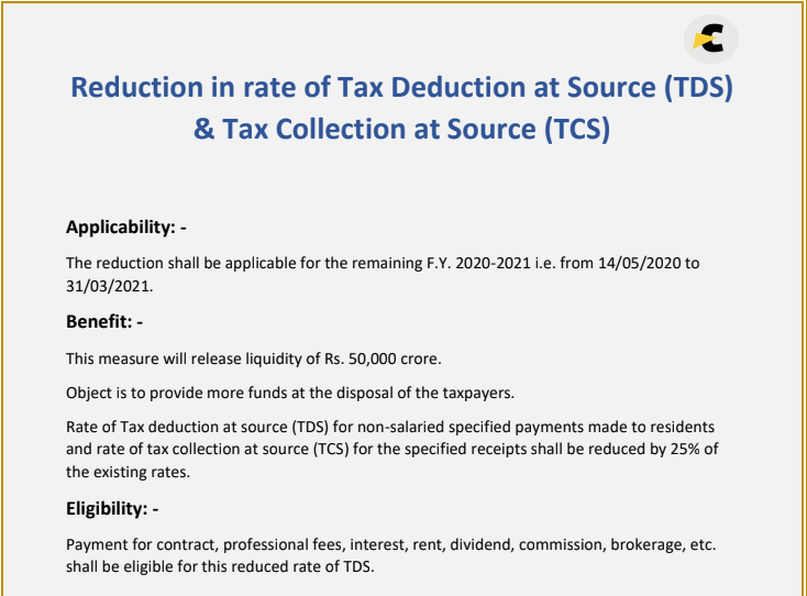 Amended TDS chart for 14-5-2020 to 31-3-2021