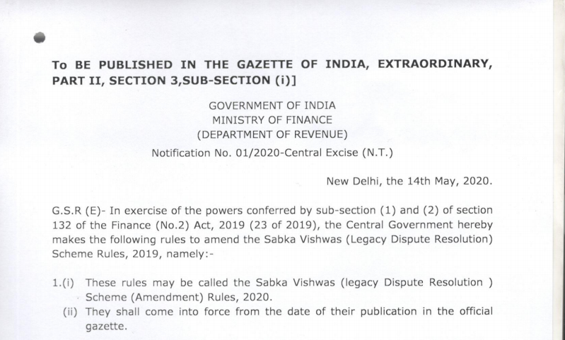 CBIC Notifies Extension of Due-Dates For Payment Under SVLDRS 