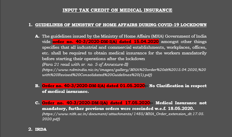 Input Tax Credit on Medical Insurance