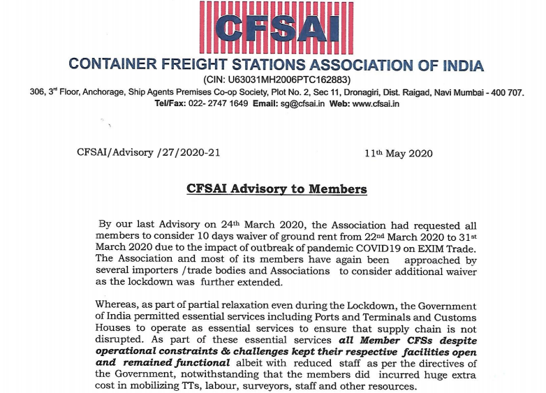 CFSAI Advisory to Members.