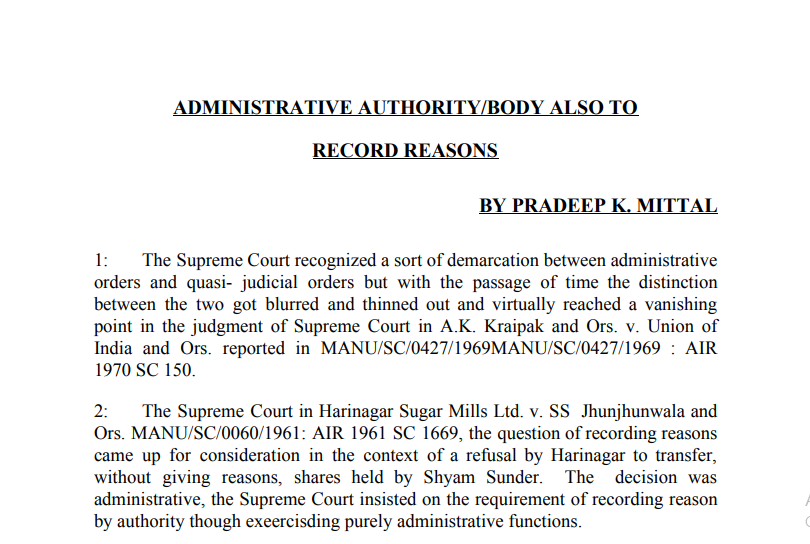 Administrative Authority/Body Also To Record Reasons
