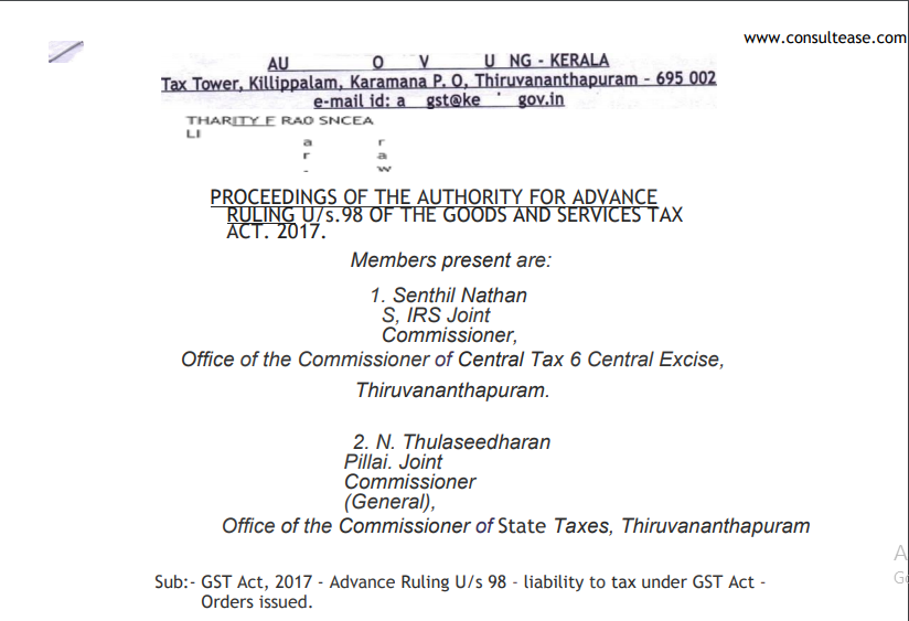 Kerala AAR in the case of M/s Synthite Industries Ltd