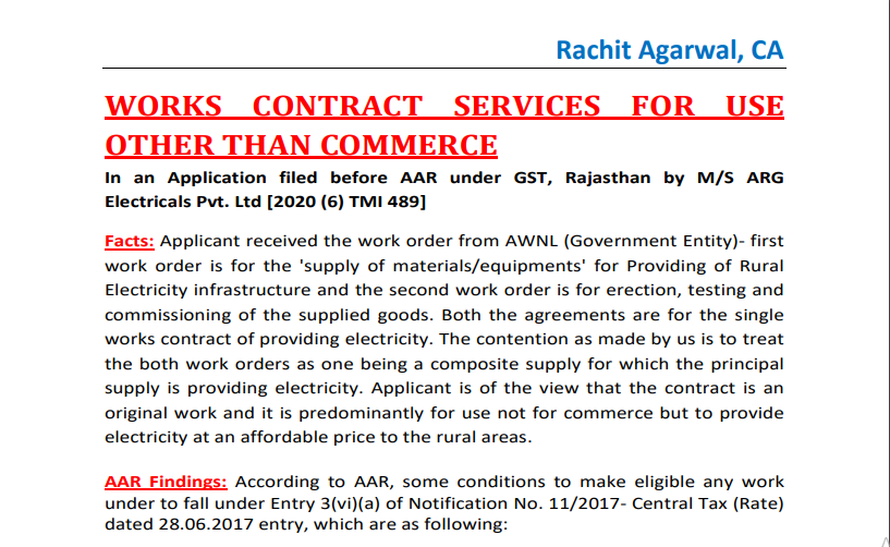 Works Contract Services For Use Other Than Commerce