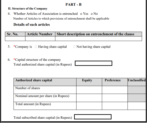 New Form for Company Incorporation(SPICe+). SPICe+(Simplified Proforma for Incorporating Company Electronically Plus) PART-A.