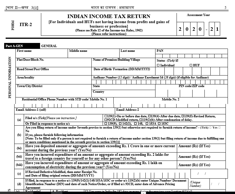 ITR Forms For AY 2020-21 Notified
