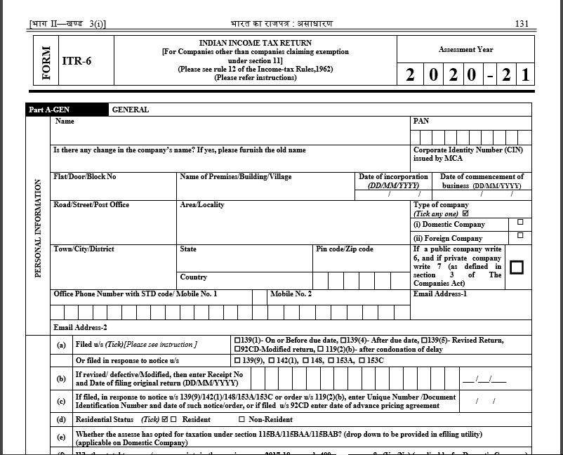 ITR Forms For AY 2020-21 Notified