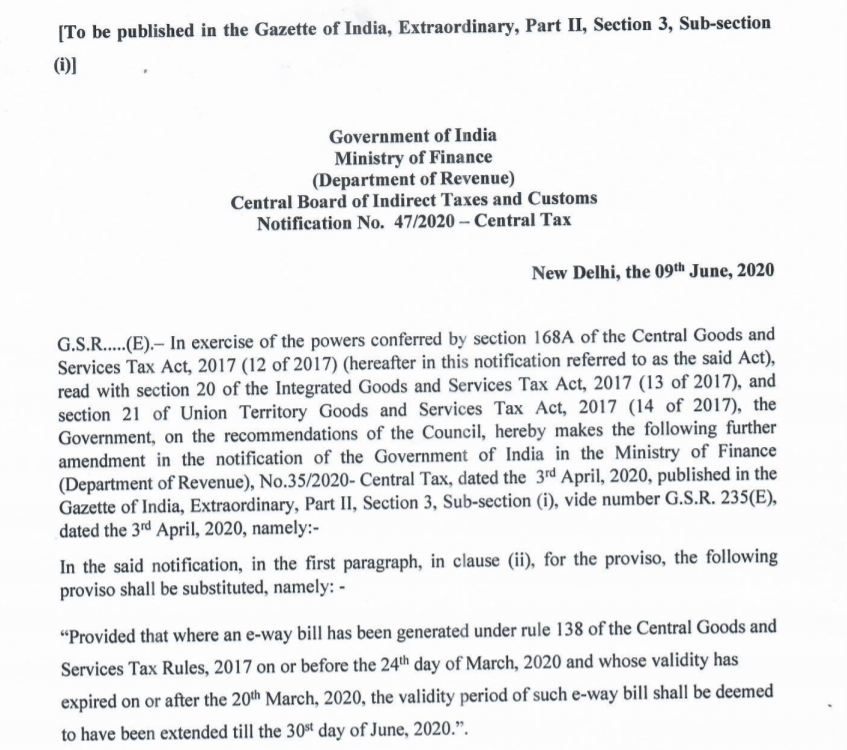 Validity of E-way bills