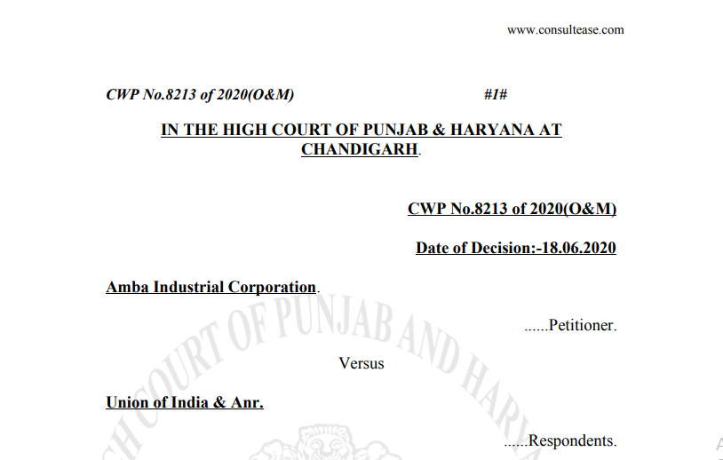 Amba Industrial Corporation Versus Union of India