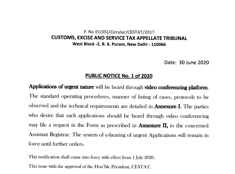 urgent application by video conferencing
