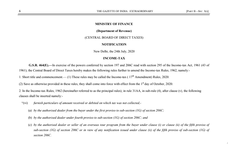 TCS on Sales & Overseas Tour Program to be Effective from 01.10.2020