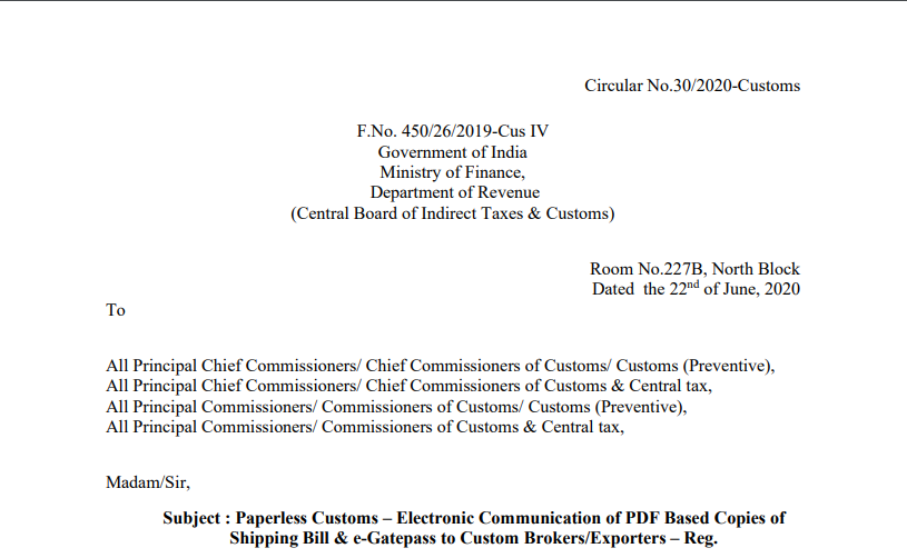 Circular No. 30/2020-Customs
