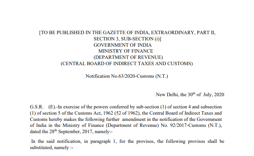Notification No.63/2020-Customs (N.T.)