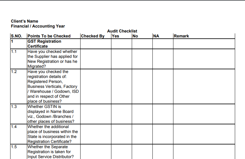 GST Audit Checklist