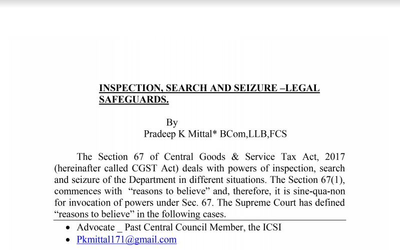 Inspection, Search and Seizure- Legal Safeguards