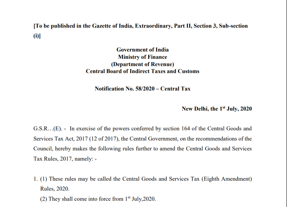 58/2020 -CT Filing GST returns via SMS