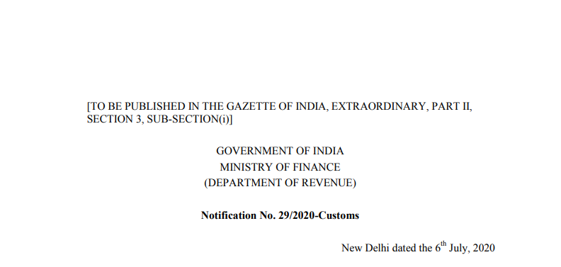 Notification No. 29/2020-Customs