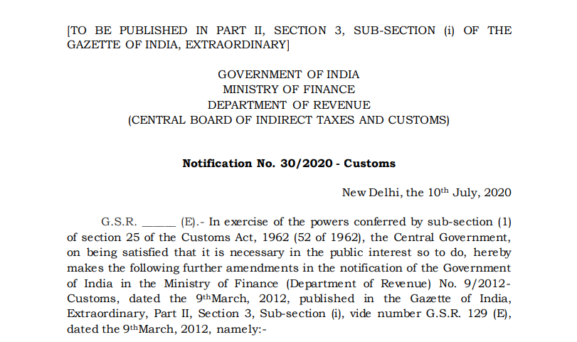 Notification No. 30/2020 - Customs