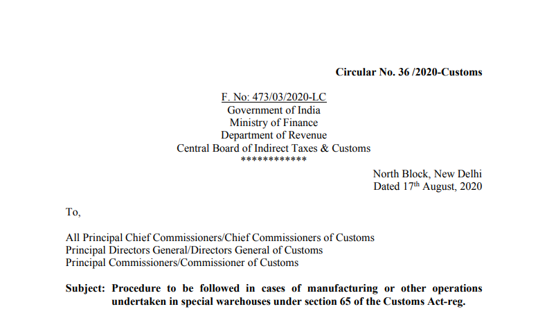 Circular No. 36/2020-Customs