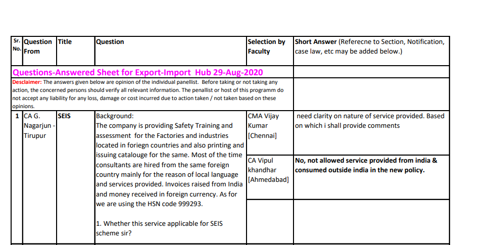 Questions-Answered Sheet for Export-Import Hub 29-Aug-2020