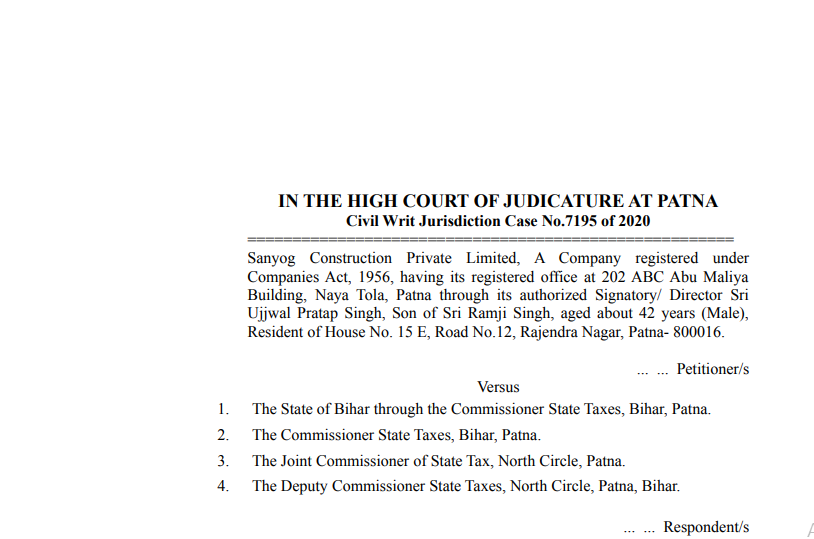 Patna HC in the case of Sanyog Construction Private Limited