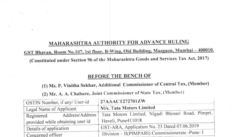 Maharashtra AAR in the case of M/s. Tata Motors Limited