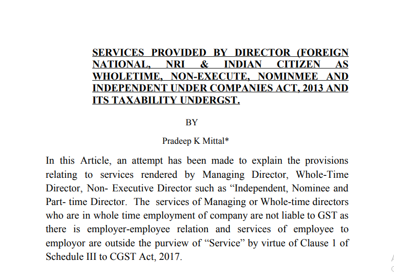Services Provided By Director 