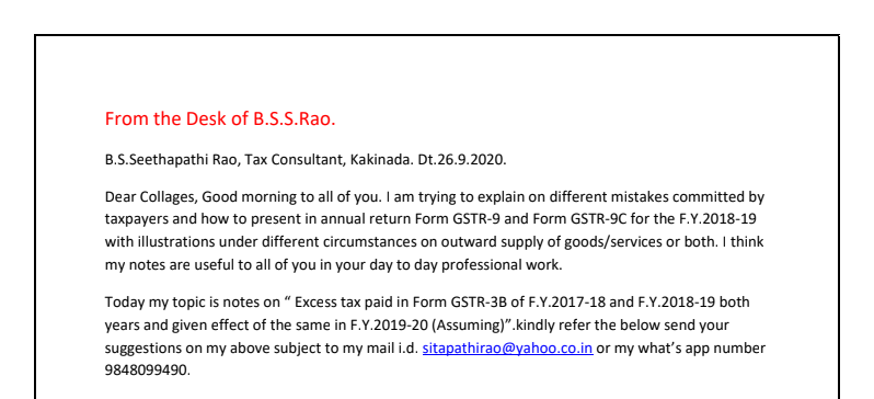 on“ Excess tax paid in Form GSTR-3B of F.Y.2017-18