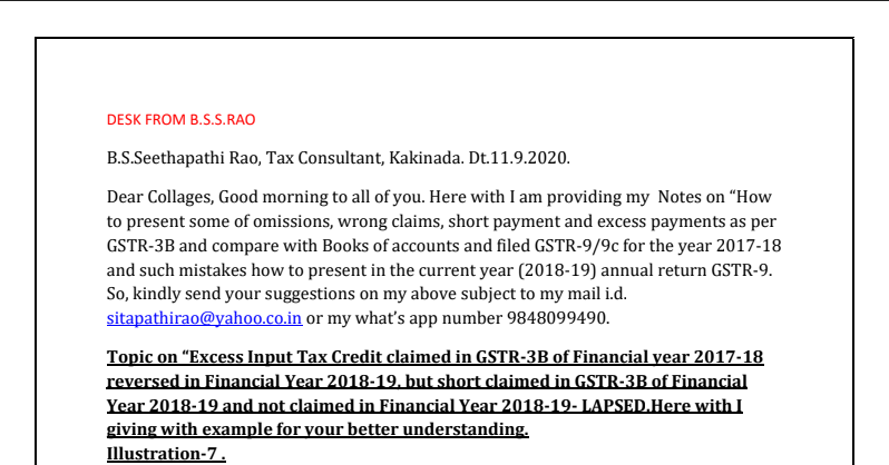 Excess Input Tax Credit claimed in GSTR-3B of the Financial year 2017-18 reversed in Financial Year 2018-19, but short claimed in GSTR-3B of Financial Year 2018-19 and not claimed in Financial Year 2018-19- LAPSED.