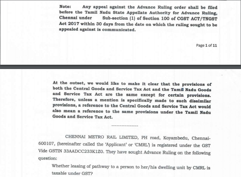 Tamil Nadu AAR in the case of Chennai Metro Rail Limited