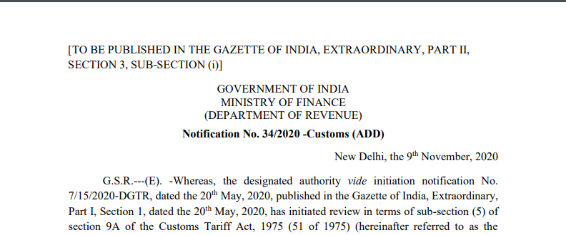 Notification No. 34/2020 -Customs (ADD)