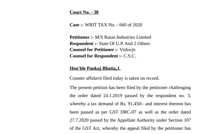 Allahabad HC in the case of M/s Ratan Industries Limited