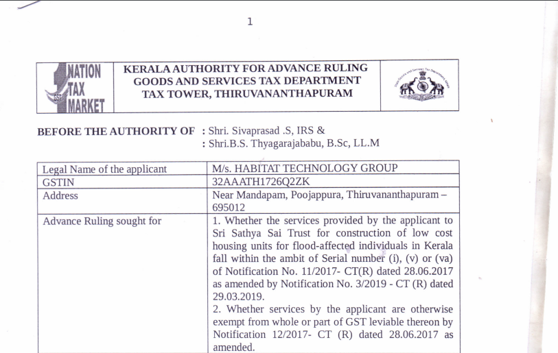 Kerala AAR in the case of M/s. Habitat Technology Group.